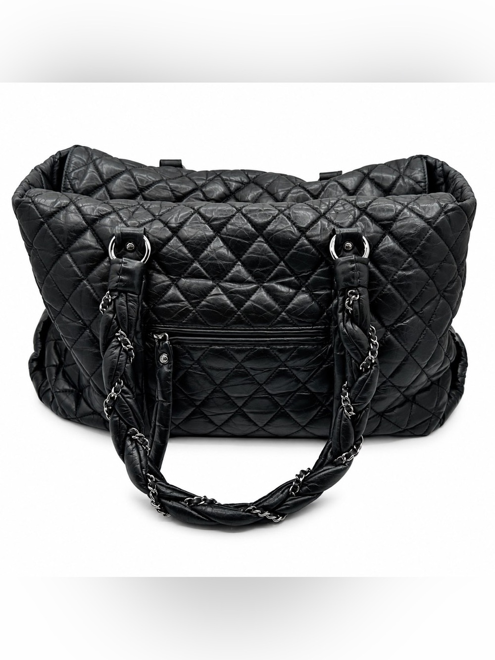 CHANEL CRINKLED QUILTED LEATHER BRAIDED SHOULDER TOTE